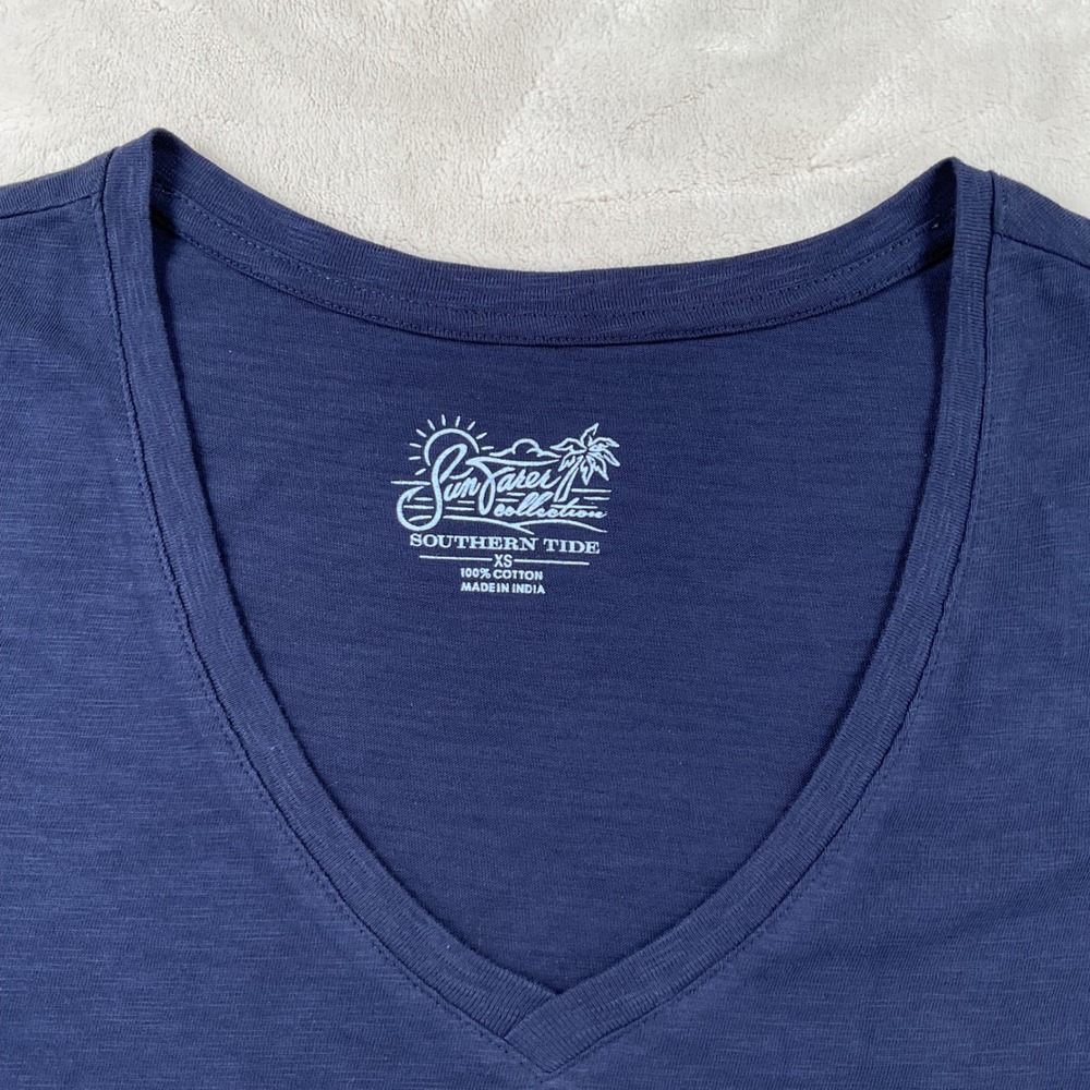 Southern Tide SunFarer V-Neck Tee Nautical Navy Cotton Slub Shirt XS New - Picture 3 of 7